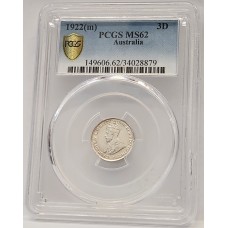 AUSTRALIA 1922 . THREEPENCE . PCGS MS62 AUSTRALIA 1922 . THREEPENCE . PCGS MS62